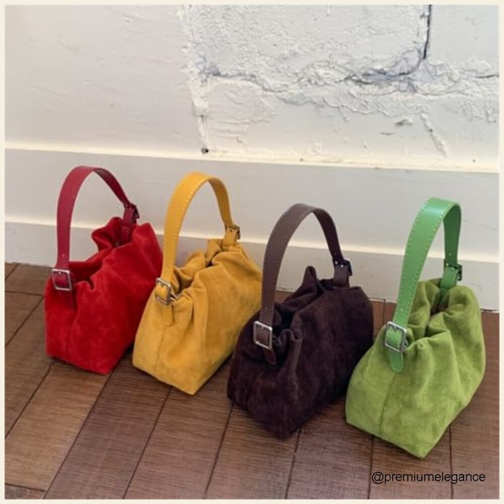 Vintage Faux Suede Drawstring Bucket Bag with 3 Interchangeable Straps - Picture 4 of 7